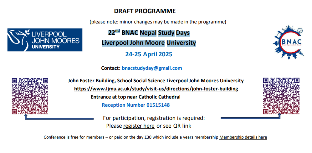 22 nd BNAC Nepal Study Days Liverpool John Moore University